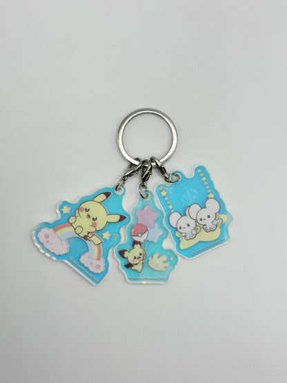 Pokemon Pokepiece Horora-Series Aurora Acrylic Key Holder Set Pichu & Mahomil Wakkana Mouse